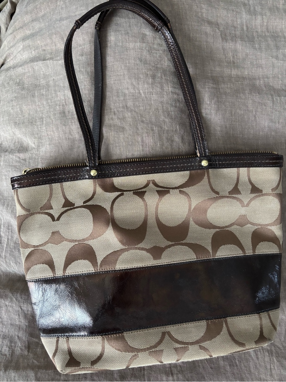 Coach Tan and Brown Signature Canvas Purse
